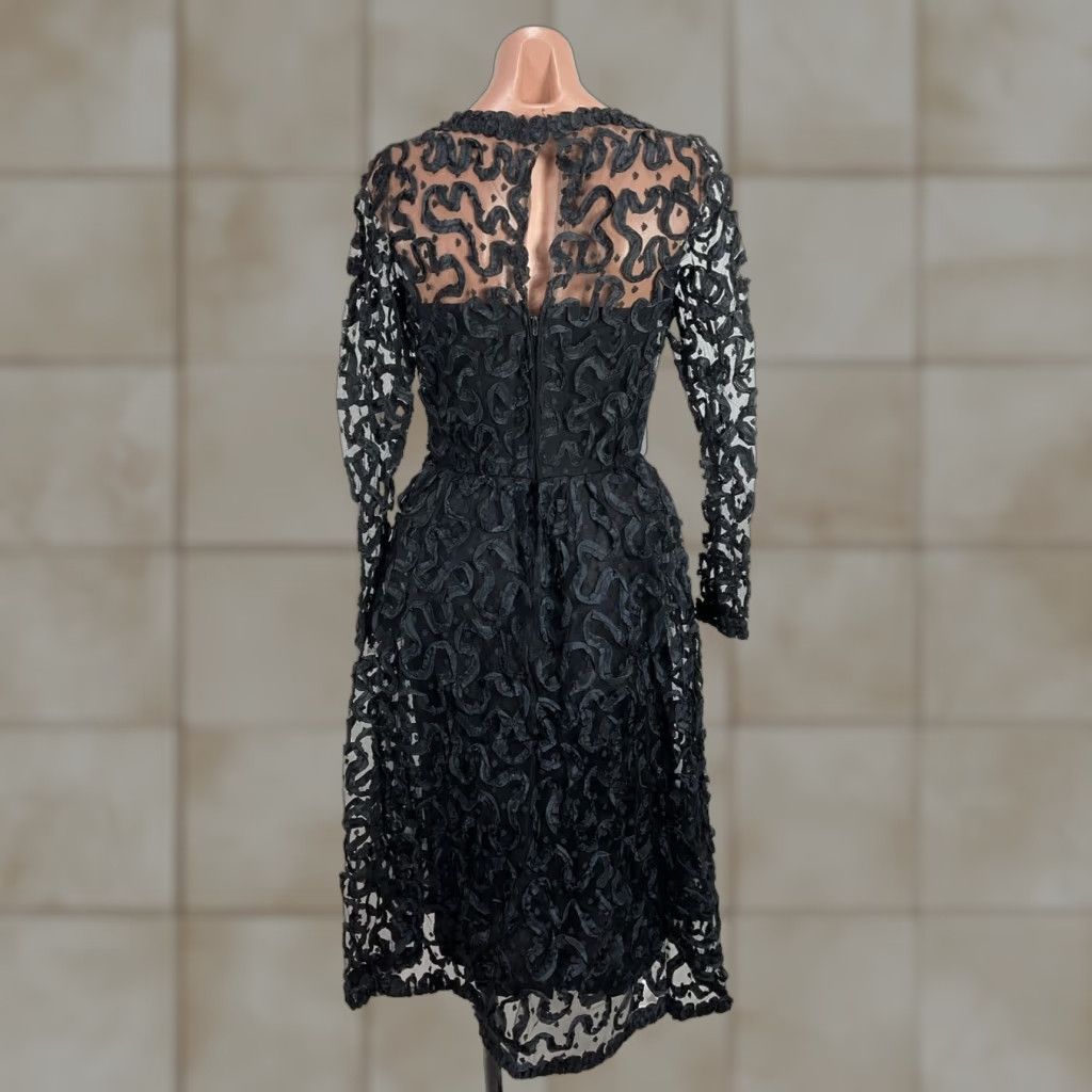 VINTAGE Victor Costa Black Lace Tulle Illusion Dress Cocktail Formal Goth  sz 6