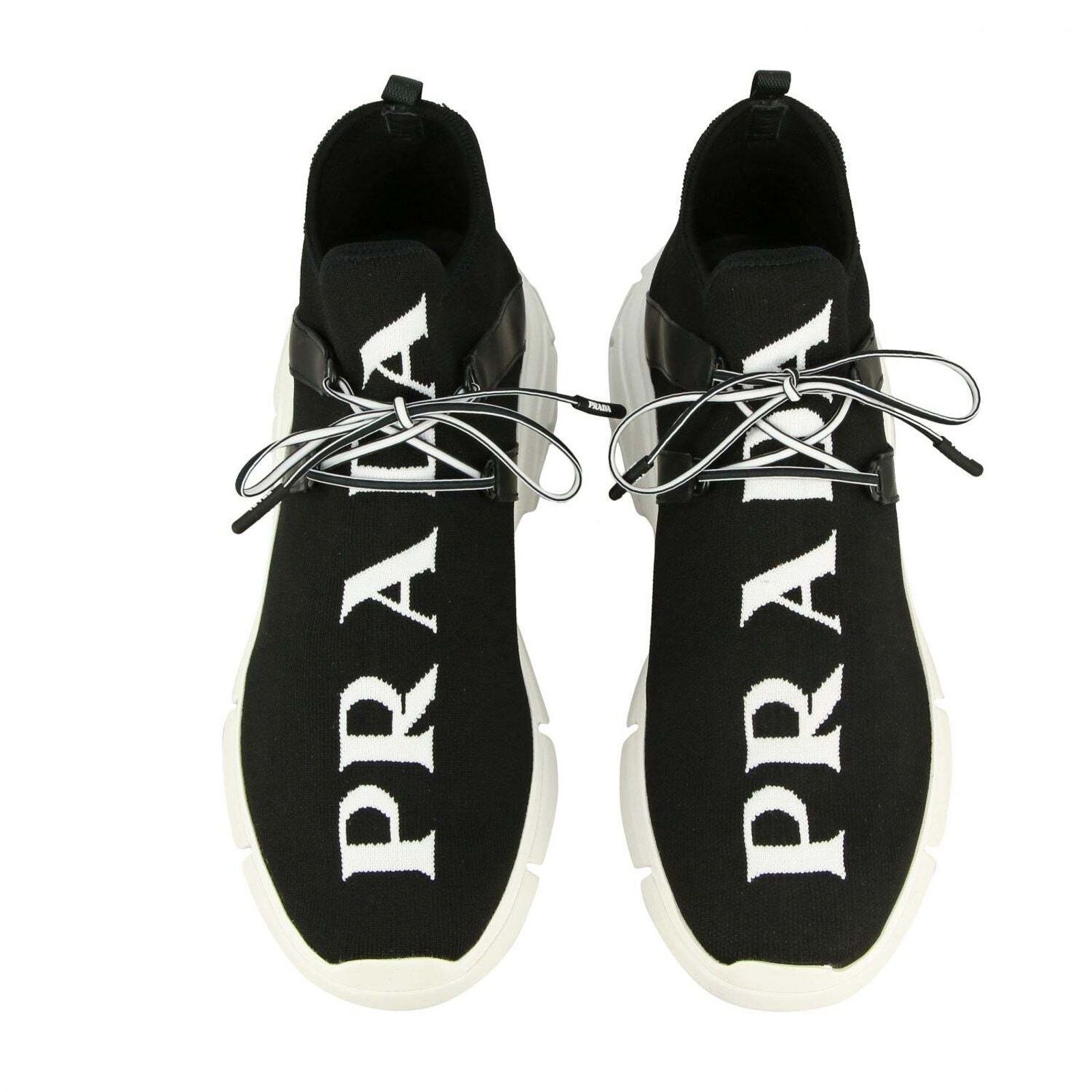 Prada Prada Mens XY Logo Sock Black White Knit Flat Trainer Size US 9 / EU 42 - 3 Thumbnail