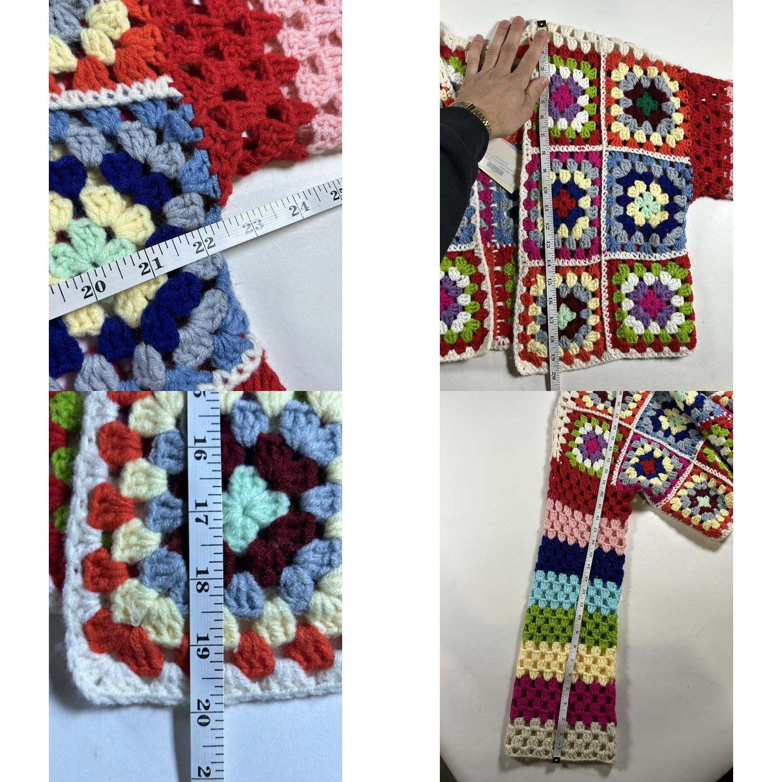 Vintage Elan Cardigan Womens M Rainbow Patchwork Boho Cottagecore Crochet Granny Square Size M / US 6-8 / IT 42-44 - 10 Thumbnail
