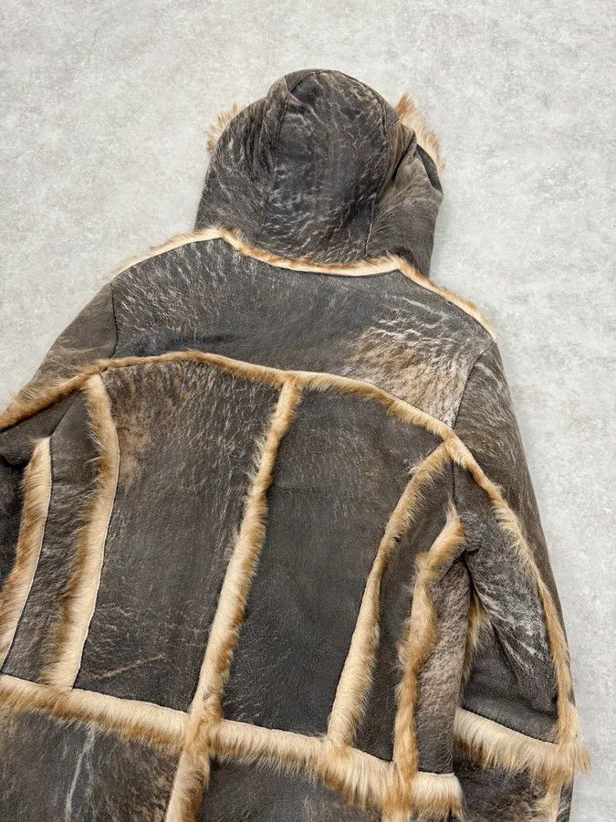 Just Cavalli 2000s Cavalli Grey Eroded Fur Leather Long Coat Size US S / EU 44-46 / 1 - 8 Thumbnail