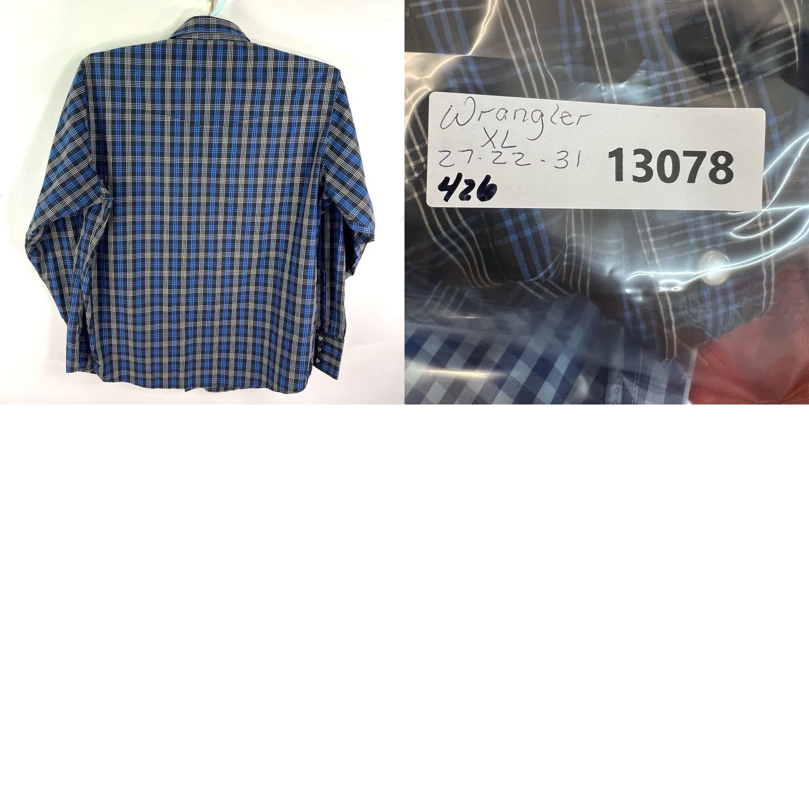 Wrangler VINTAGE Wrangler Pearl Snap Check Shirt Mens XL Blue/Black Long Sleeve Size US XL / EU 56 / 4 - 8 Thumbnail