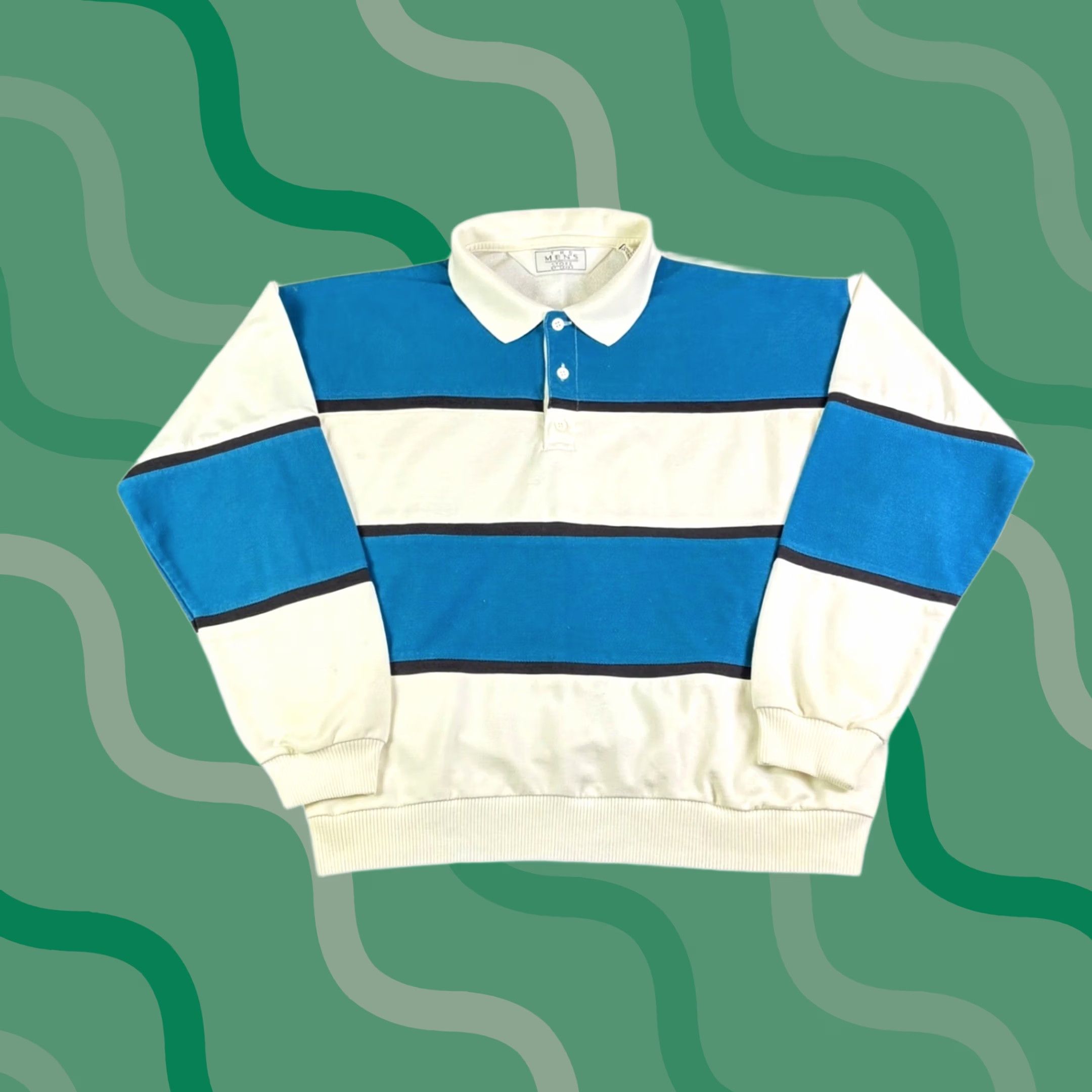 Sears VINTAGE The Men's Store at Sears Striped Polo Sweatshirt Blue White L Mens Size US L / EU 52-54 / 3 - 1 Thumbnail