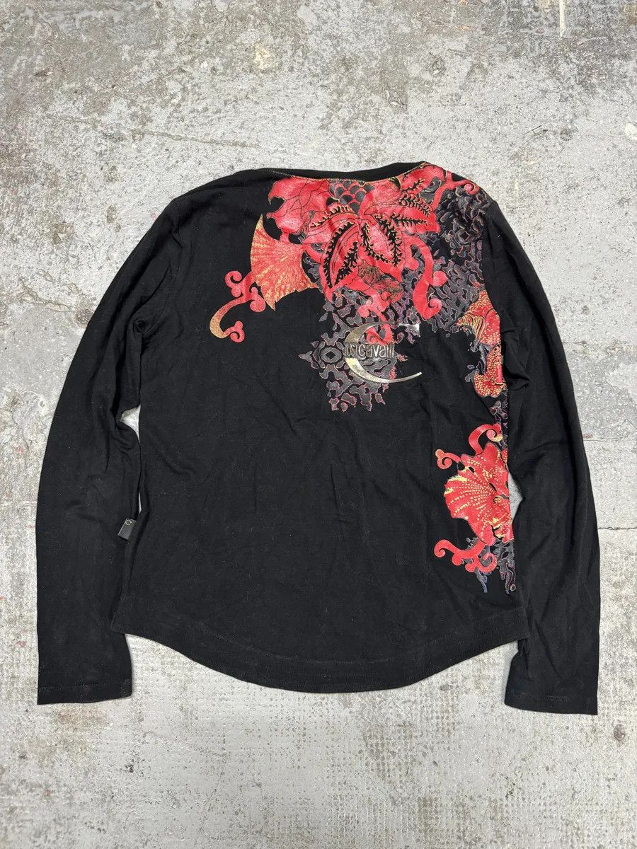 Just Cavalli × Vintage 2000s Cavalli Floral V Neck Black Longsleeves Size S / US 4 / IT 40 - 3 Thumbnail