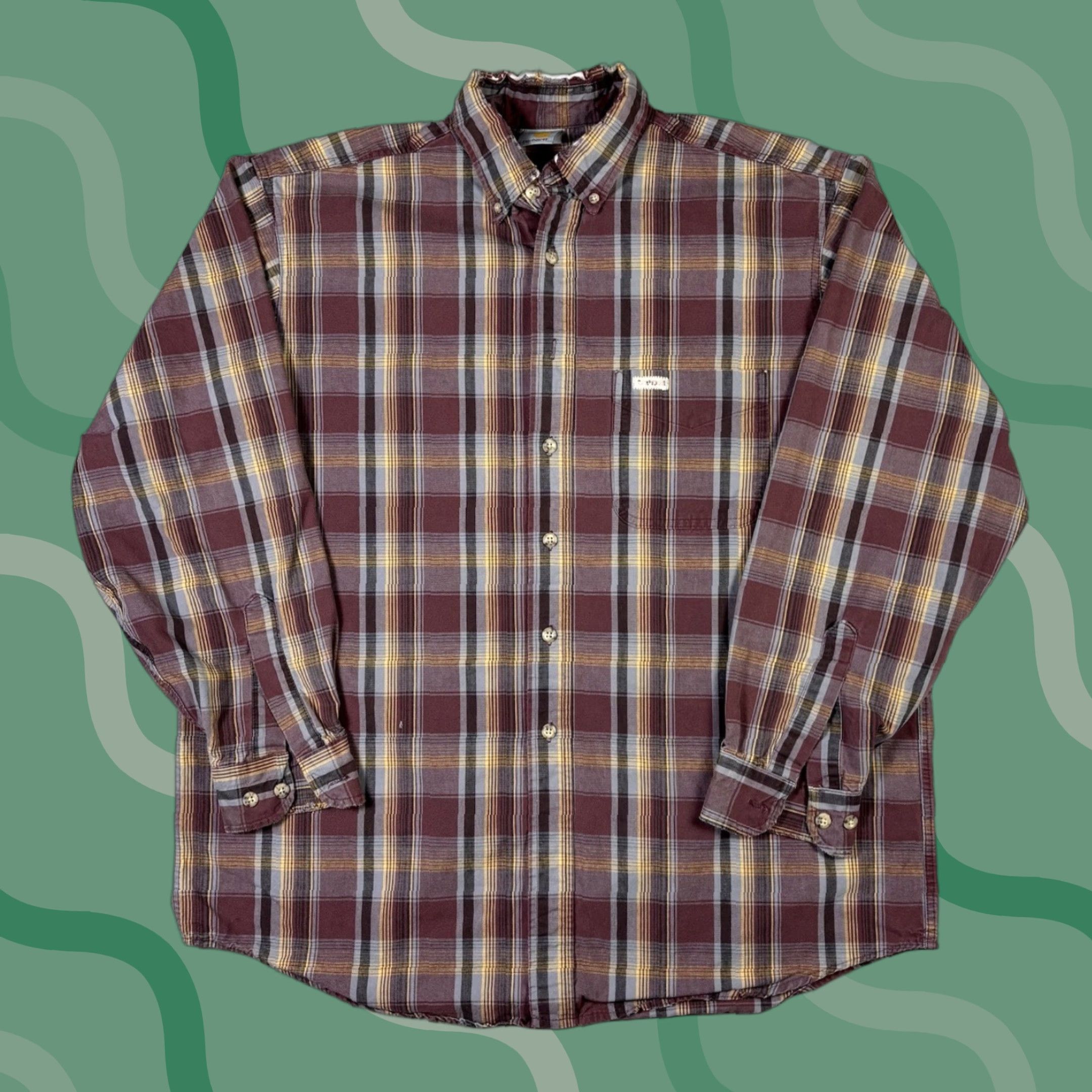 Carhartt VINTAGE Carhartt Shirt 90s Flannel Red Button-Down Workwear XL Adult Mens Long Sleeve Collared Plaid Heavyweight All Seasons Size US XL / EU 56 / 4 - 1 Thumbnail