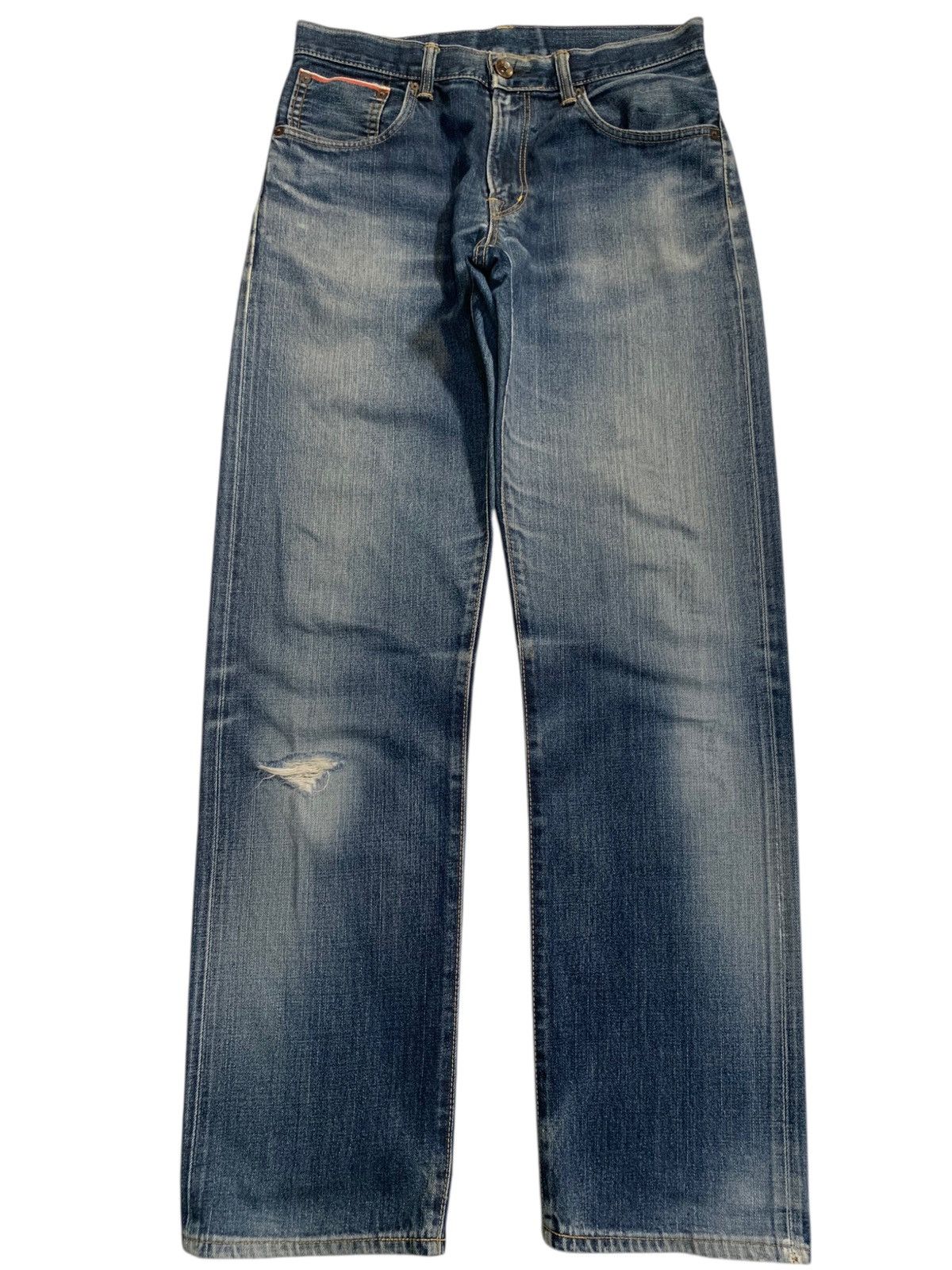 VINTAGE EDWIN 505Z SELVEDGE BUCKLE BACK DISTRESSED DENIM