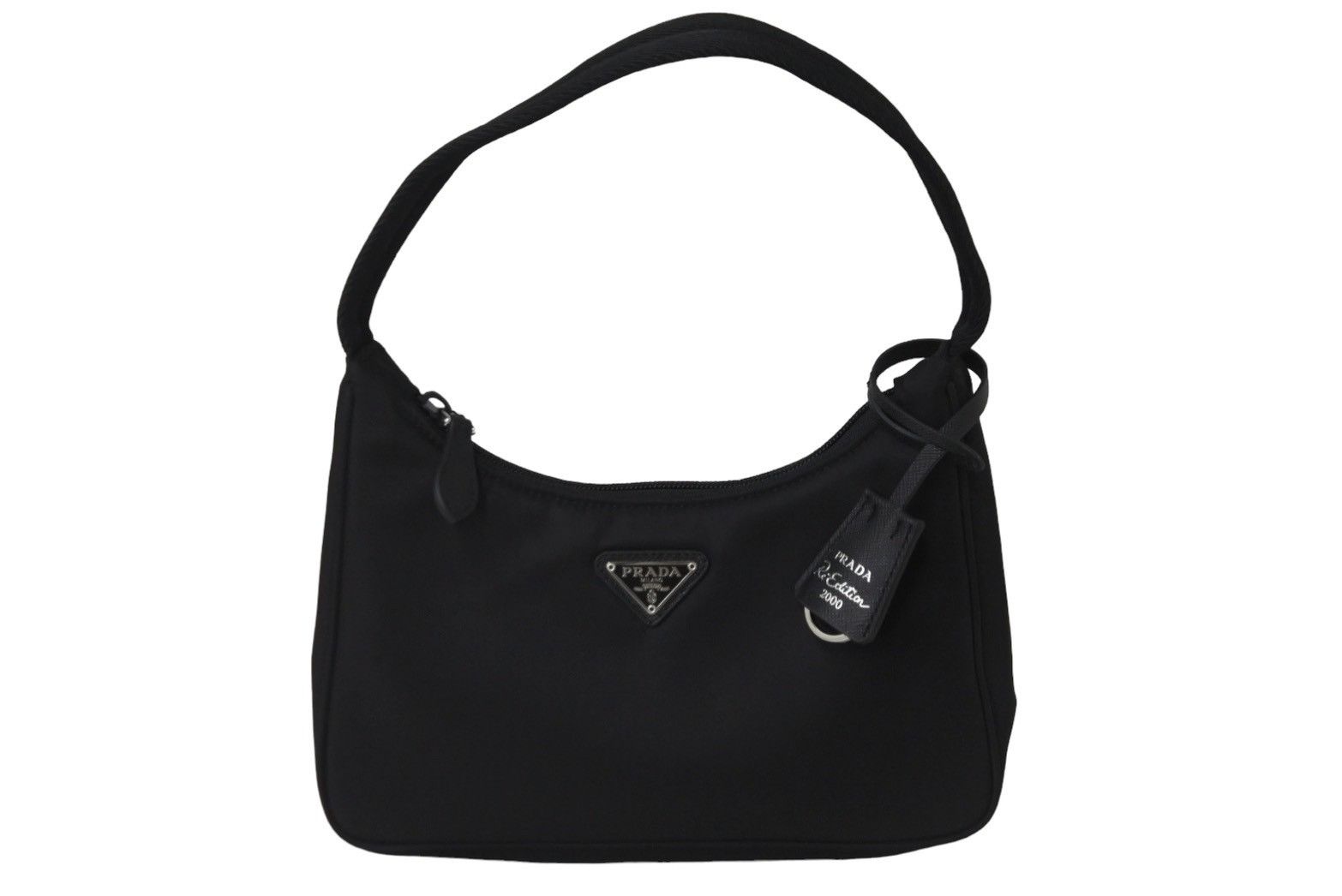 image of Prada Shoulder Bag Nylon Black Silver Hardware, Women's