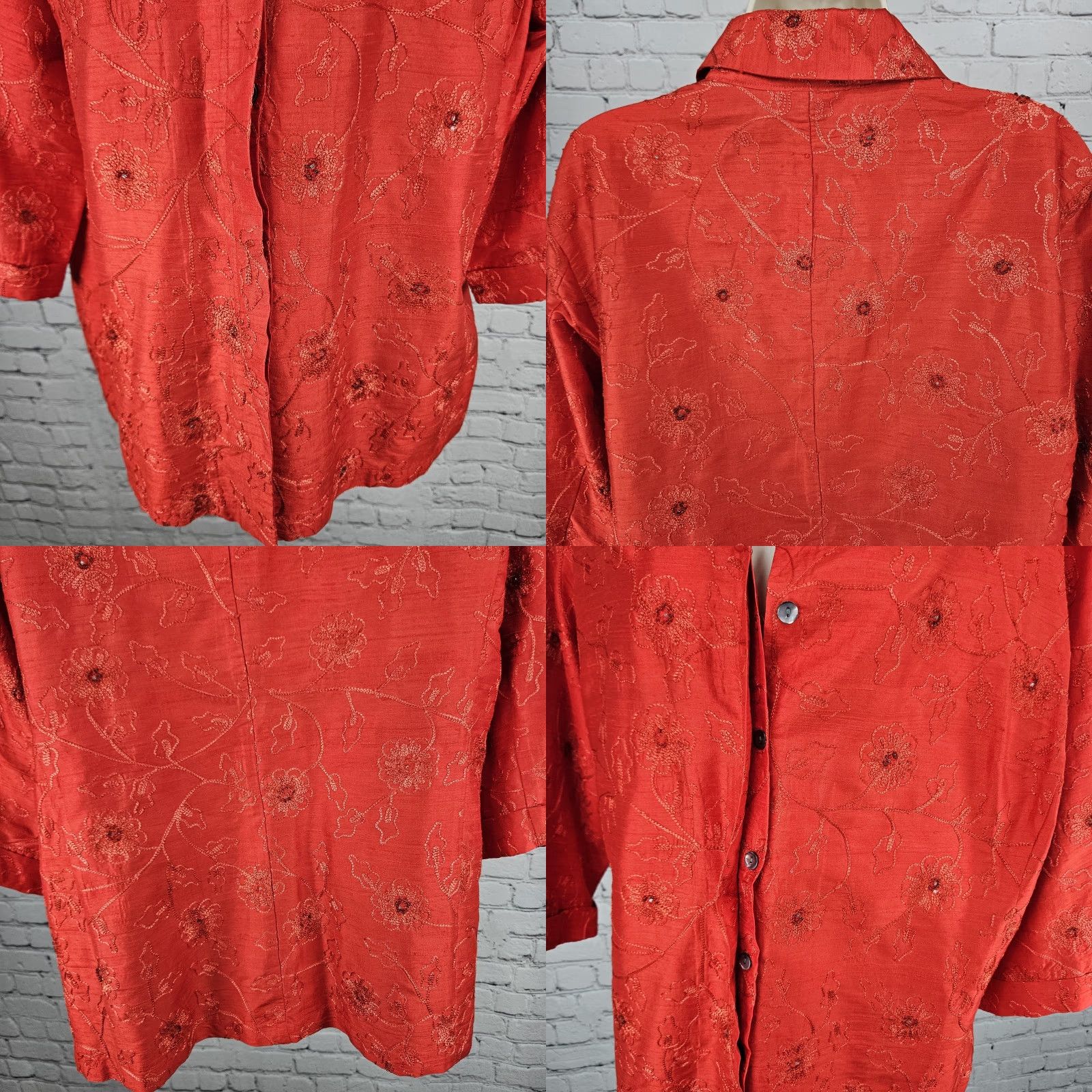 Vintage VTG Chico's Design Red Silk Embroidered Beaded 3/4 Sleeve Top Shirt Womens 3 US 16 Floral Silk Beaded Embroidered 100% Subscription? Size XS / US 0-2 / IT 36-38 - 8 Thumbnail