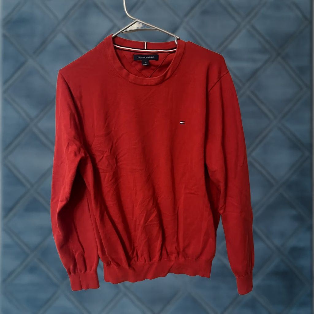 Tommy Hilfiger Tommy Hilfiger Sweater Mens Medium Red Crew Neck Cotton Pullover Size US M / EU 48-50 / 2 - 1 Thumbnail