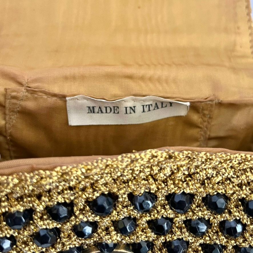 Vintage Vintage Italian Gold Crochet Black Bead Glam Evening Bag Size ONE SIZE - 5 Thumbnail