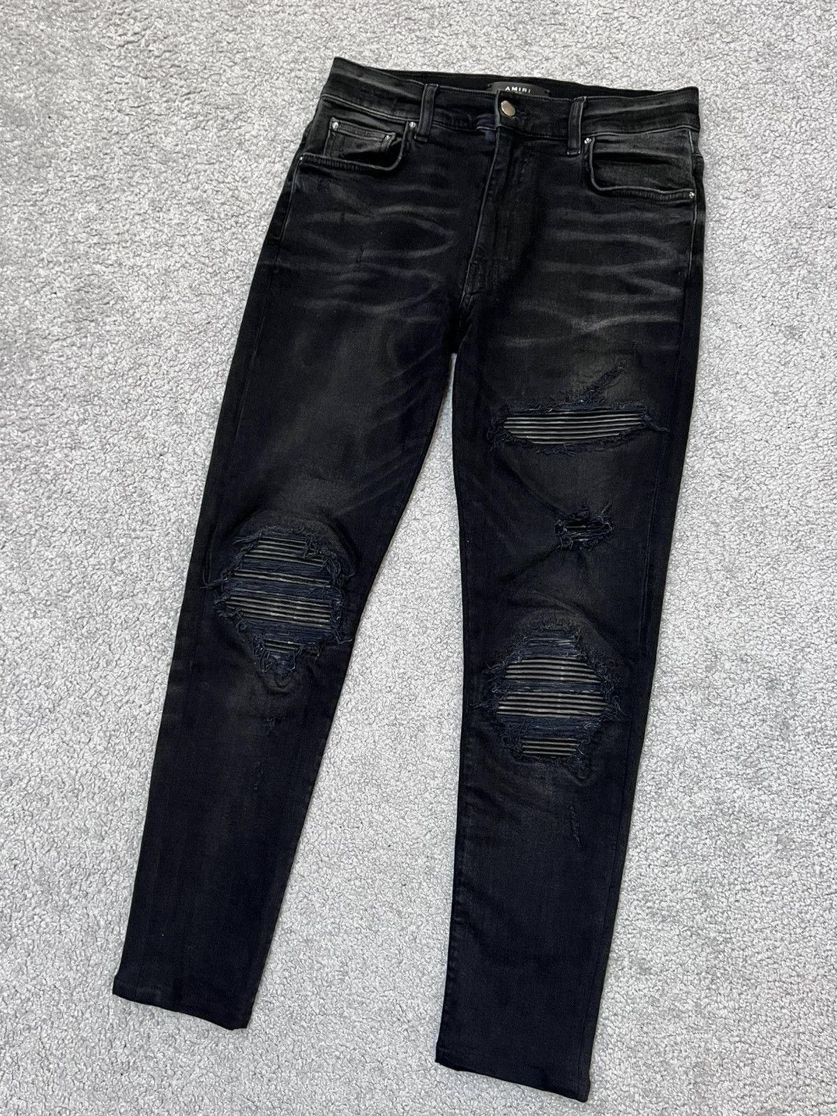 Amiri Amiri MX-1 Black Skinny Jeans With Leather Patches Size 31 Size US 31 - 2 Thumbnail