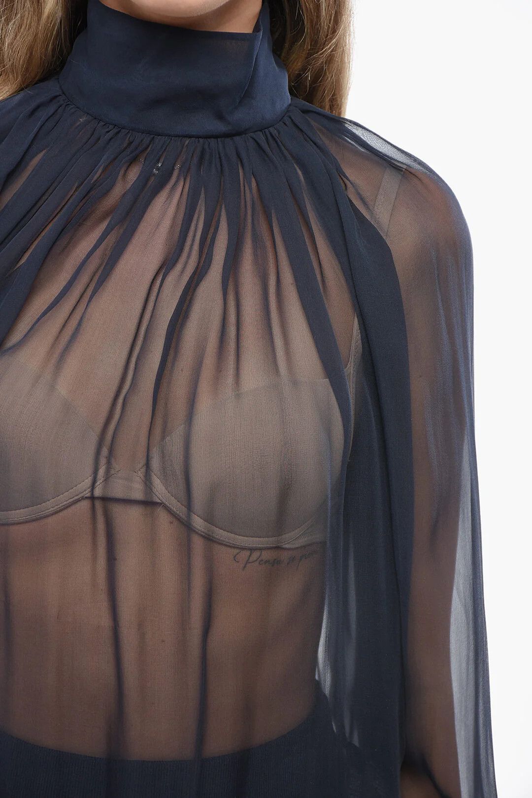 Saint Laurent Paris og1mm0326 Sheer Silk Blouse in Blue Size L / US 10 / IT 46 - 3 Thumbnail