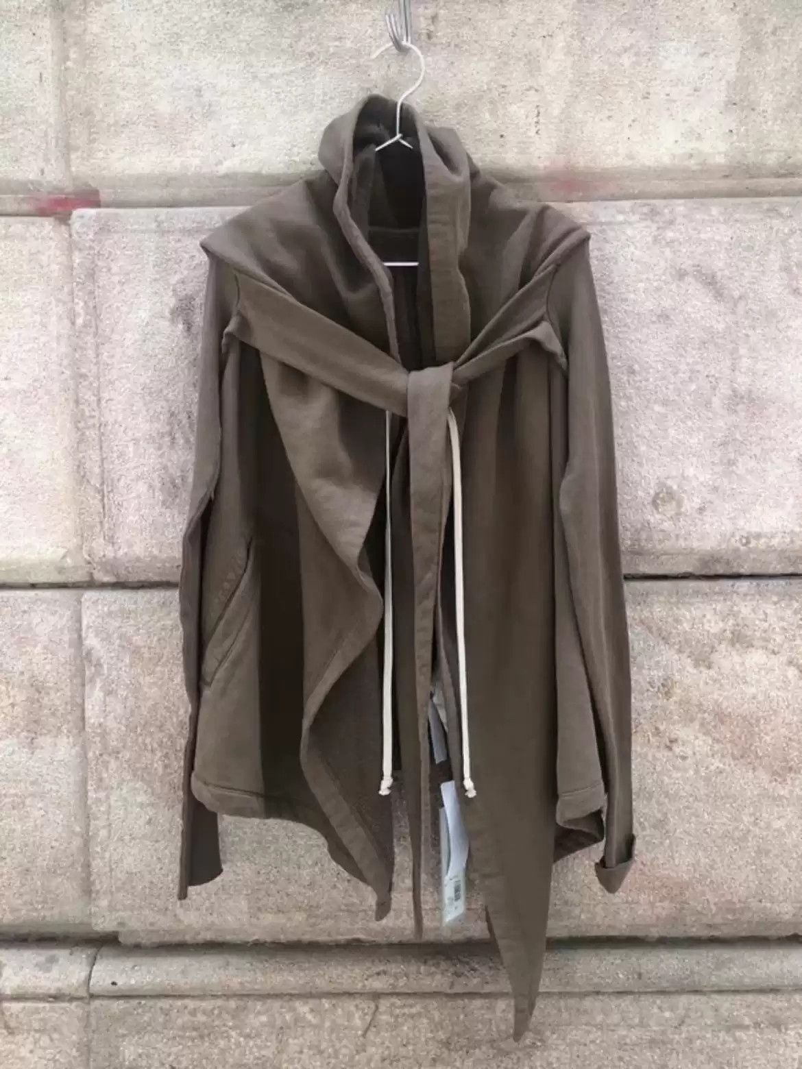 Rick Owens Drkshadw irregularly cut hooded coat.