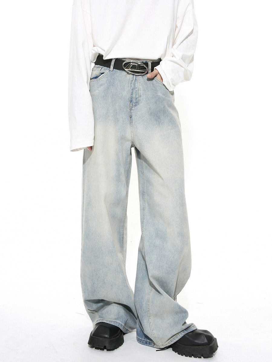 Japanese Brand Men's light blue washed straight-leg distressed jeans Size US 32 / EU 48 - 1 Thumbnail