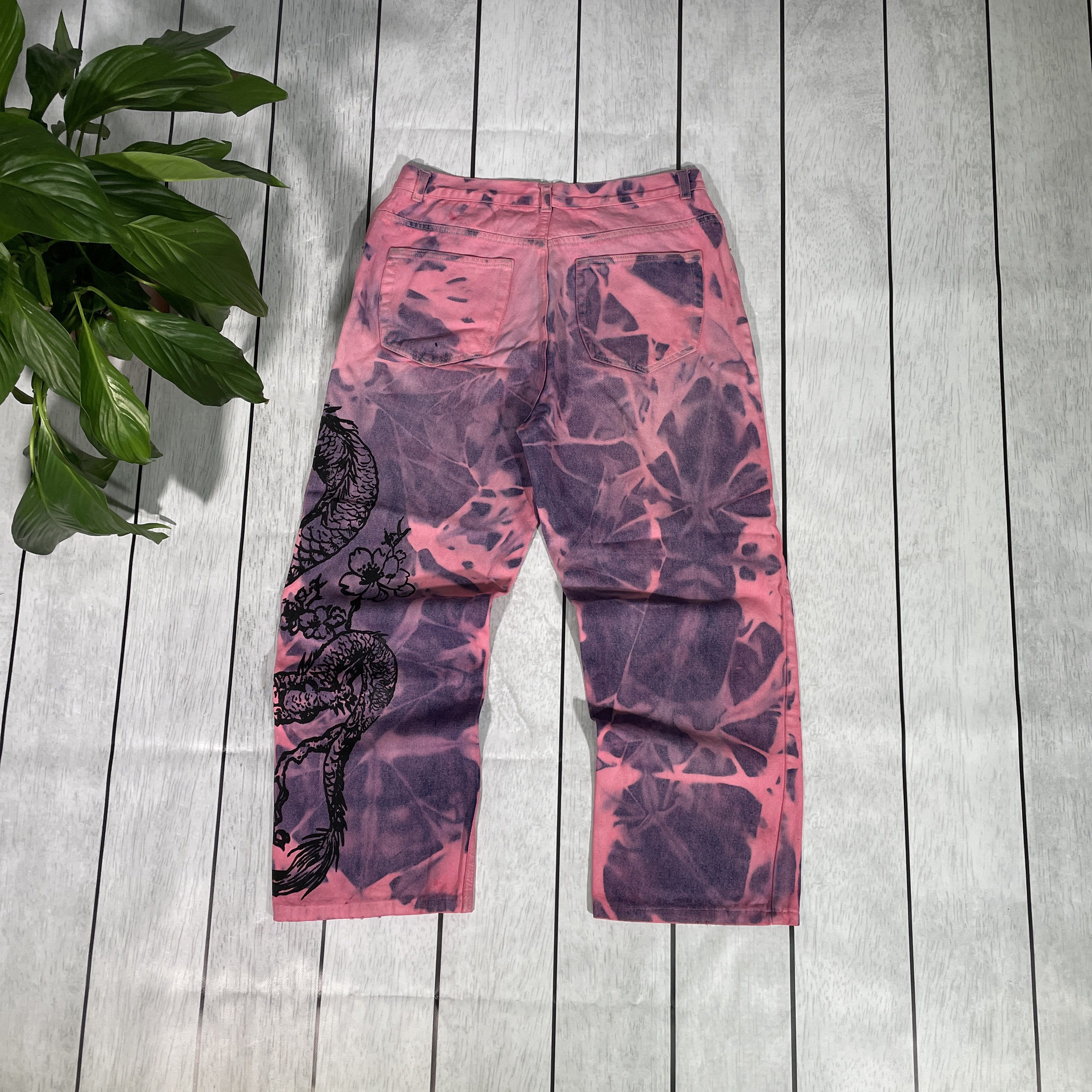 George Custom Reworked Denim Jeans Dragon – Unique Acid Wash Finish Size US 36 / EU 52 - 7 Thumbnail