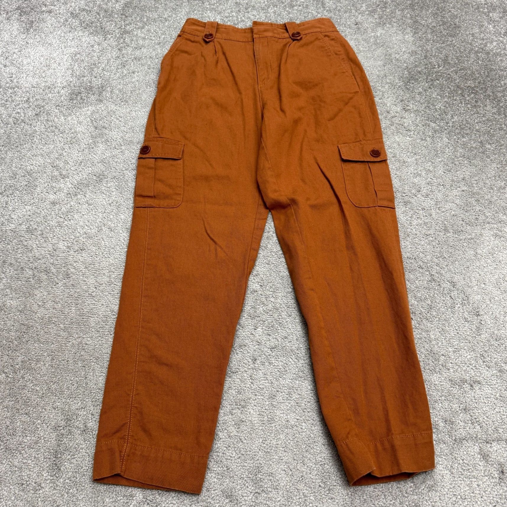 Gap VINTAGE Gap Reissue Linen Cotton Tapered Leg Cargo Pants Trouser Womens 2 Rust Brown Size 26" / US 2 / IT 38 - 4 Thumbnail