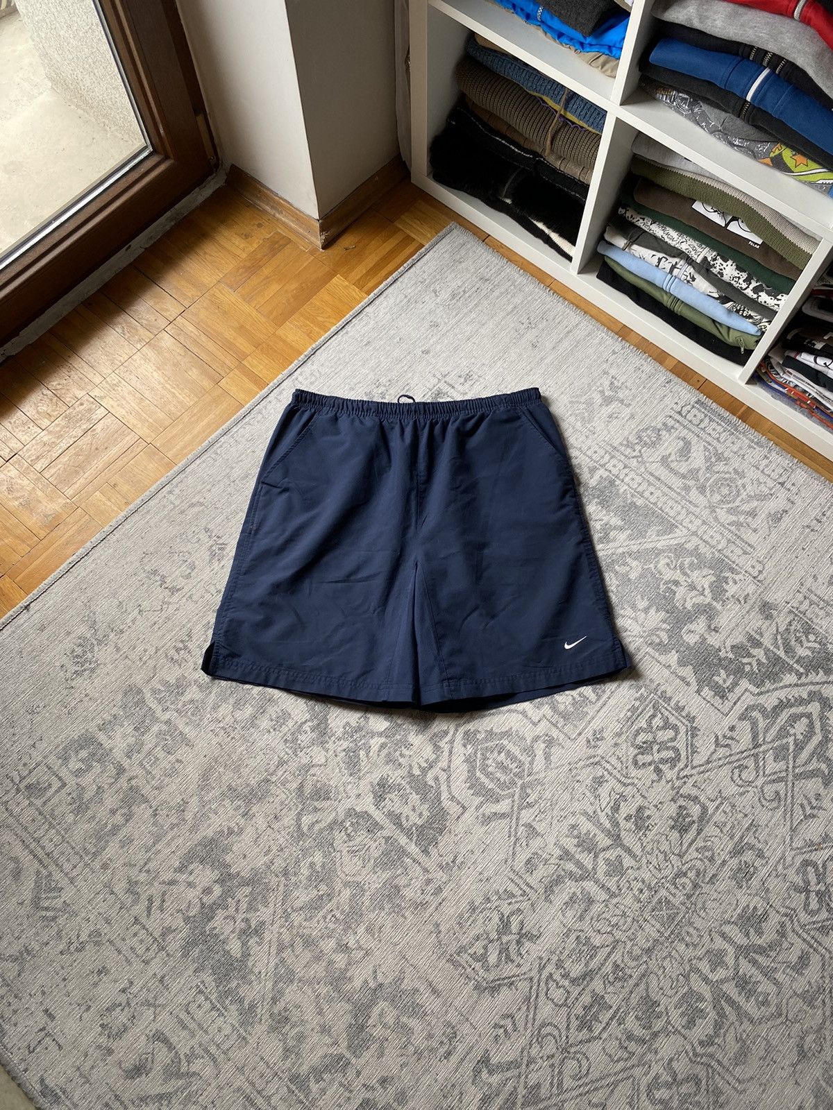 Japanese Brand × Nike × Vintage Vintage Nike Baggy Shorts Mini Swoosh Blue Japanese Drill Size US 34 / EU 50 - 1 Thumbnail