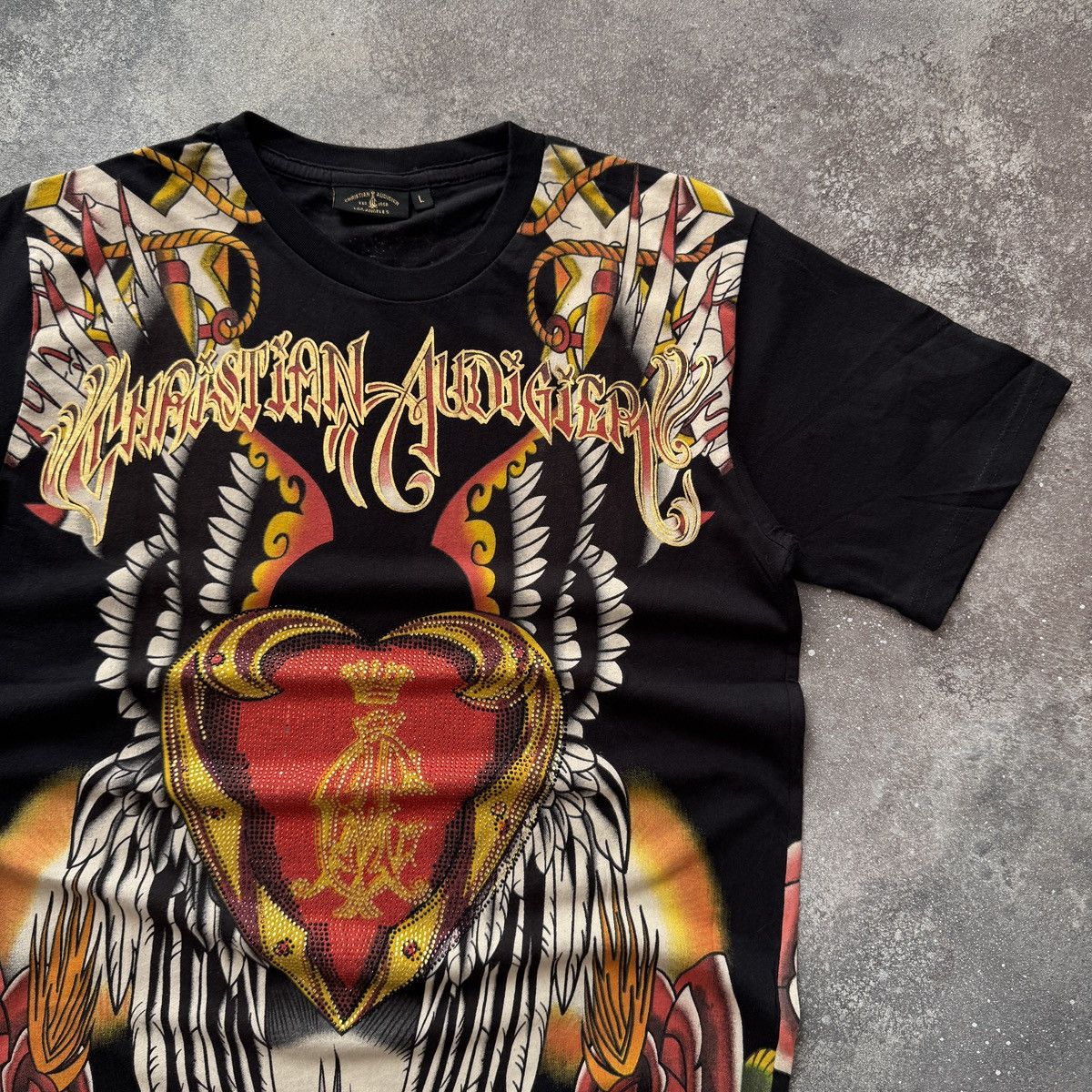 Ed Hardy Christian Audigier Y2K Rhinestones Virgin Maria T-Shirt Size US L / EU 52-54 / 3 - 5 Thumbnail