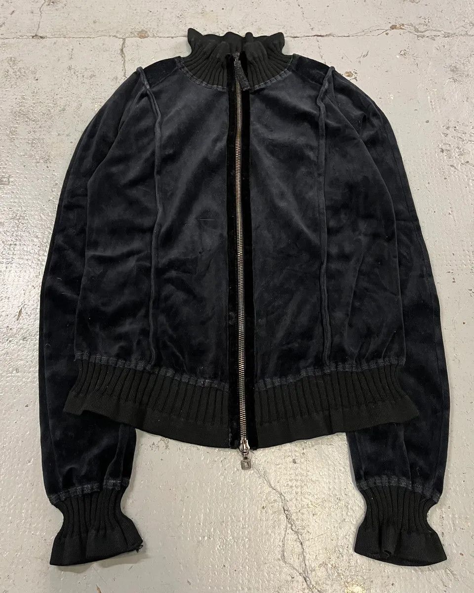 Marithe + Francois Girbaud 2000s Marithé + François Girbaud Navy Velvet Zip Up Sweater Size S / US 4 / IT 40 - 1 Thumbnail