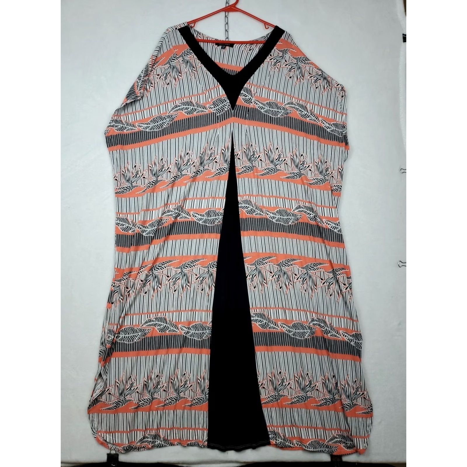 Ellen Tracy Ellen Tracy Women's Dress A-Line Maxi Kaftan V-Neck Cap Sleeve Multicolor Stripes & Floral Casual Formal L XL Coral Black Size L / US 10 / IT 46 - 3 Thumbnail
