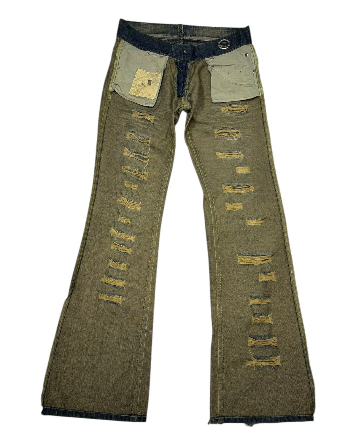 14th Addiction × If Six Was Nine × KMRii FLARE RUSTY RIPPED THRASHED AGATE LABEL MUD WASH DENIM JEANS Size US 32 / EU 48 - 9 Thumbnail
