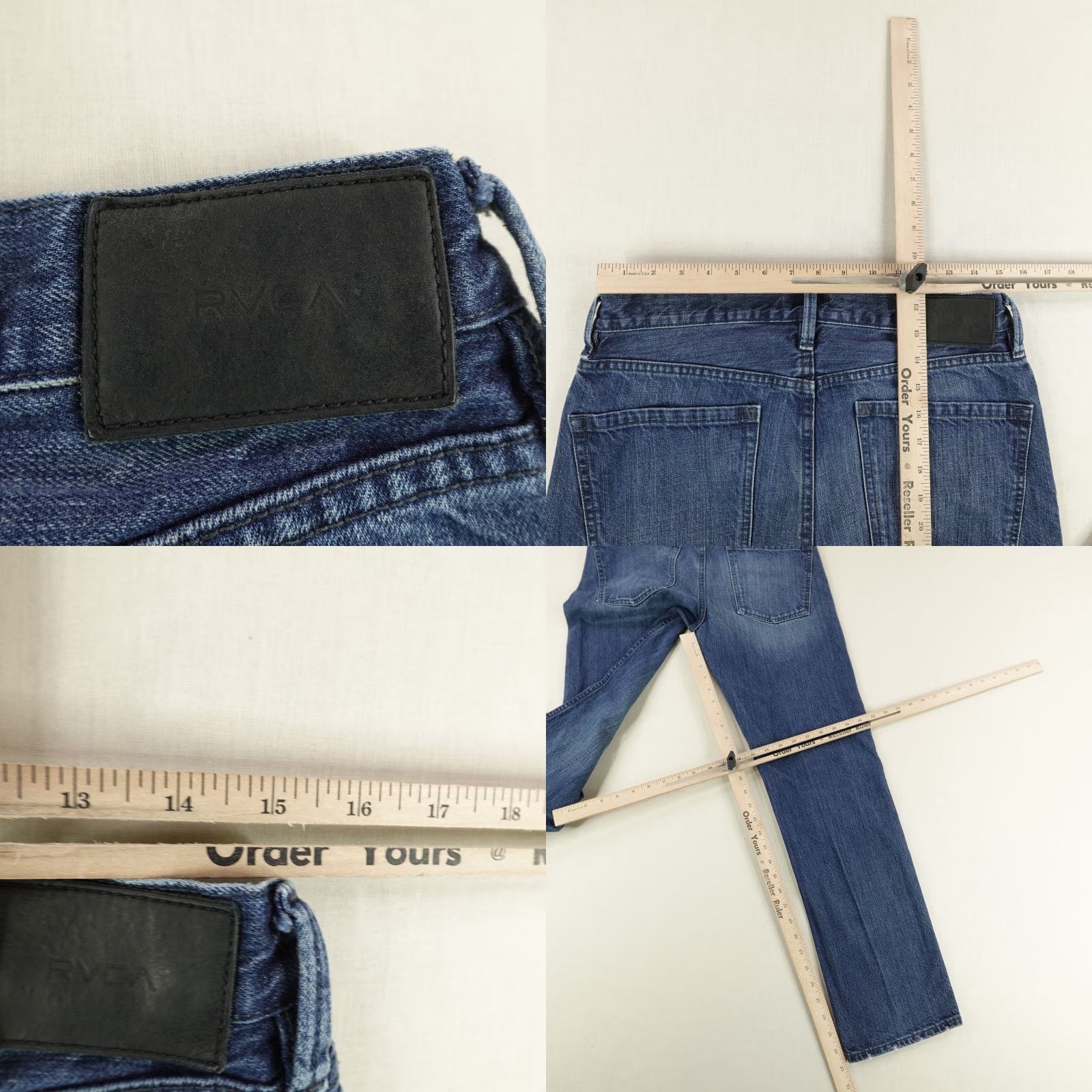 RVCA RVCA Jeans Mens 30 Blue DenIM Faded Straight Leg Button Fly Regular 31 Inseam Outdoor Pockets Logo Style: Straight Mens Jeans Size US 30 / EU 46 - 8 Thumbnail
