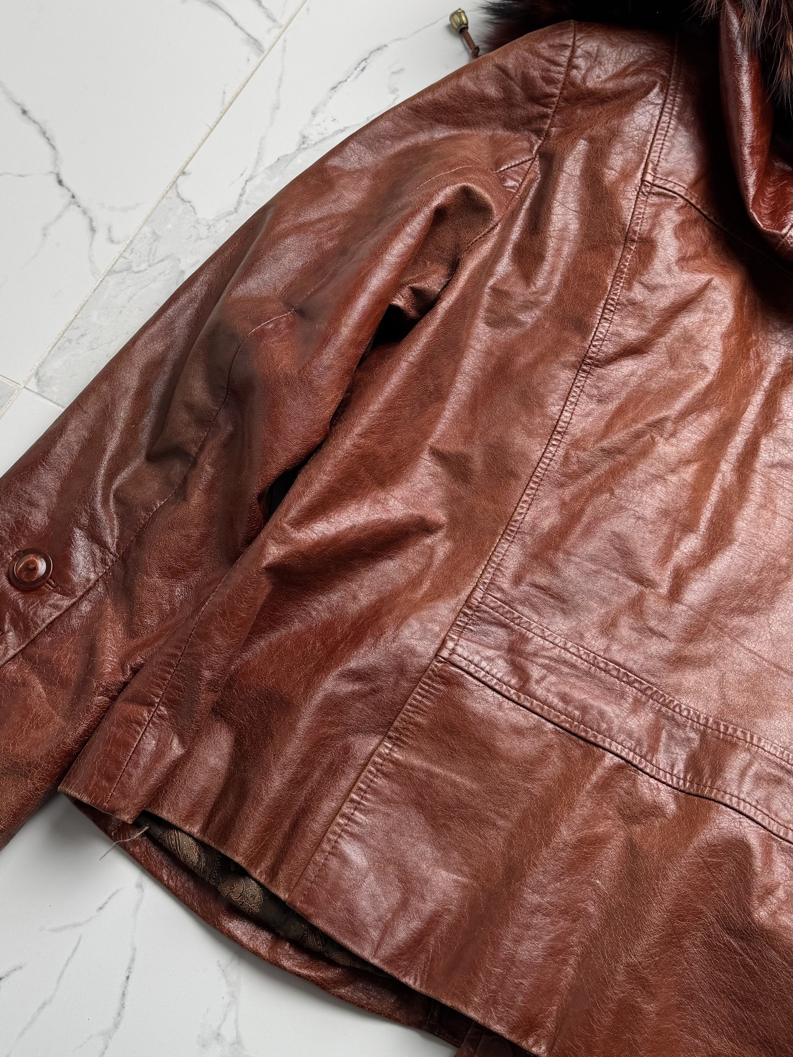 Japanese Brand Vintage Brown Leather Jacket Hooded Statement Coat Y2K Size L / US 10 / IT 46 - 15 Thumbnail