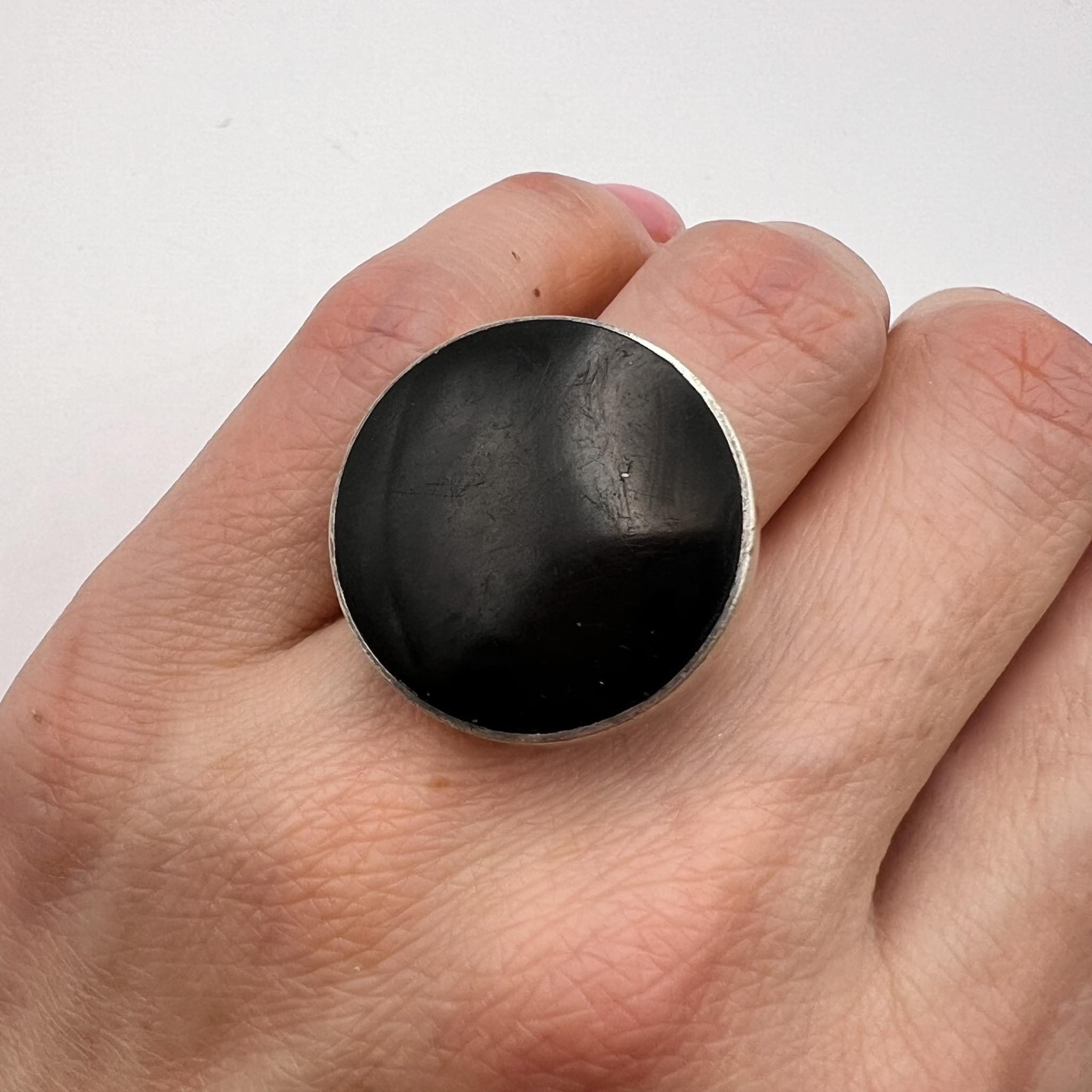 Vintage Sterling Silver Jewelry Ring Black Stone Size 6.5