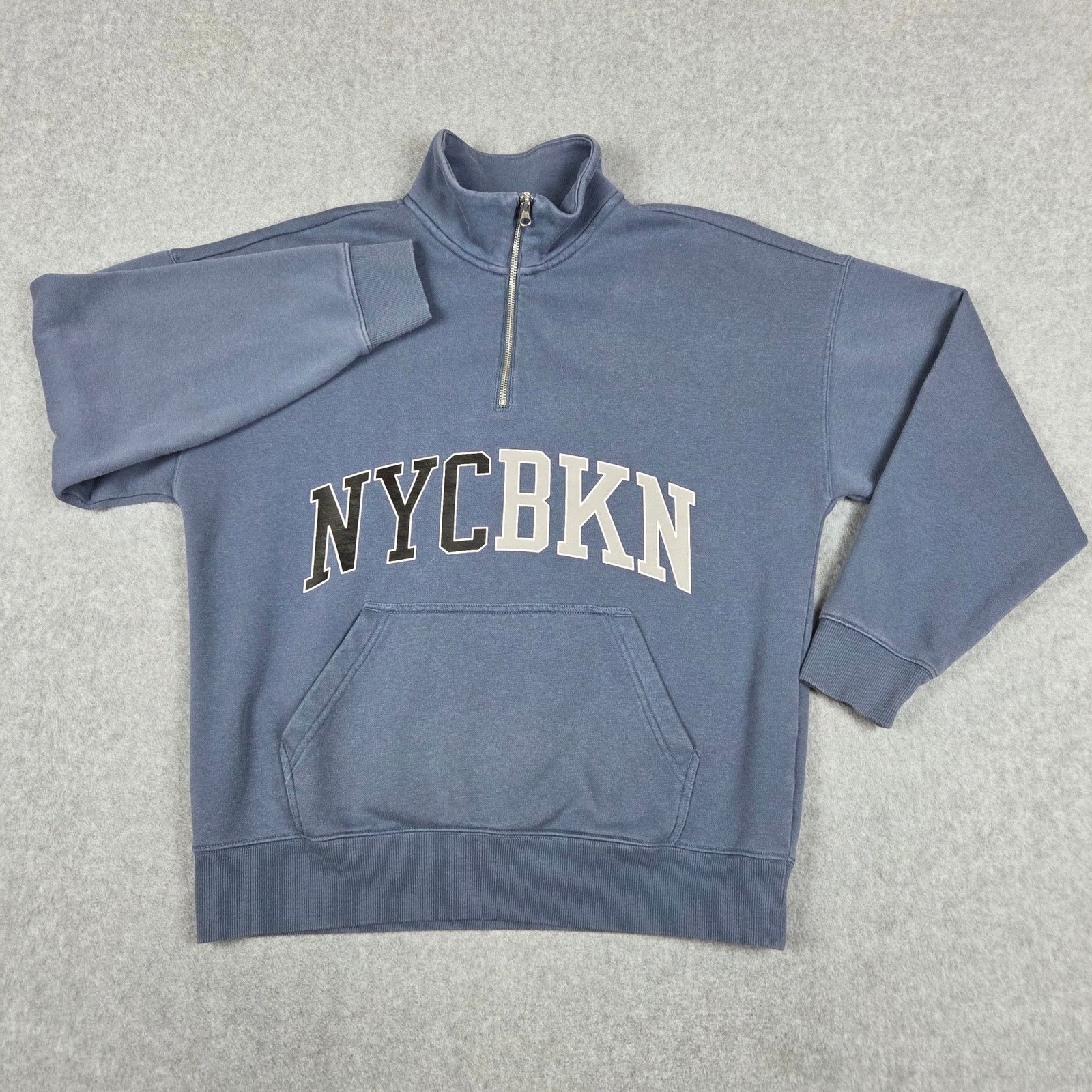 H&M H&M Small Oversized "NYCBKN" Half Zip Blue Sweatshirt Size US S / EU 44-46 / 1 - 2 Thumbnail