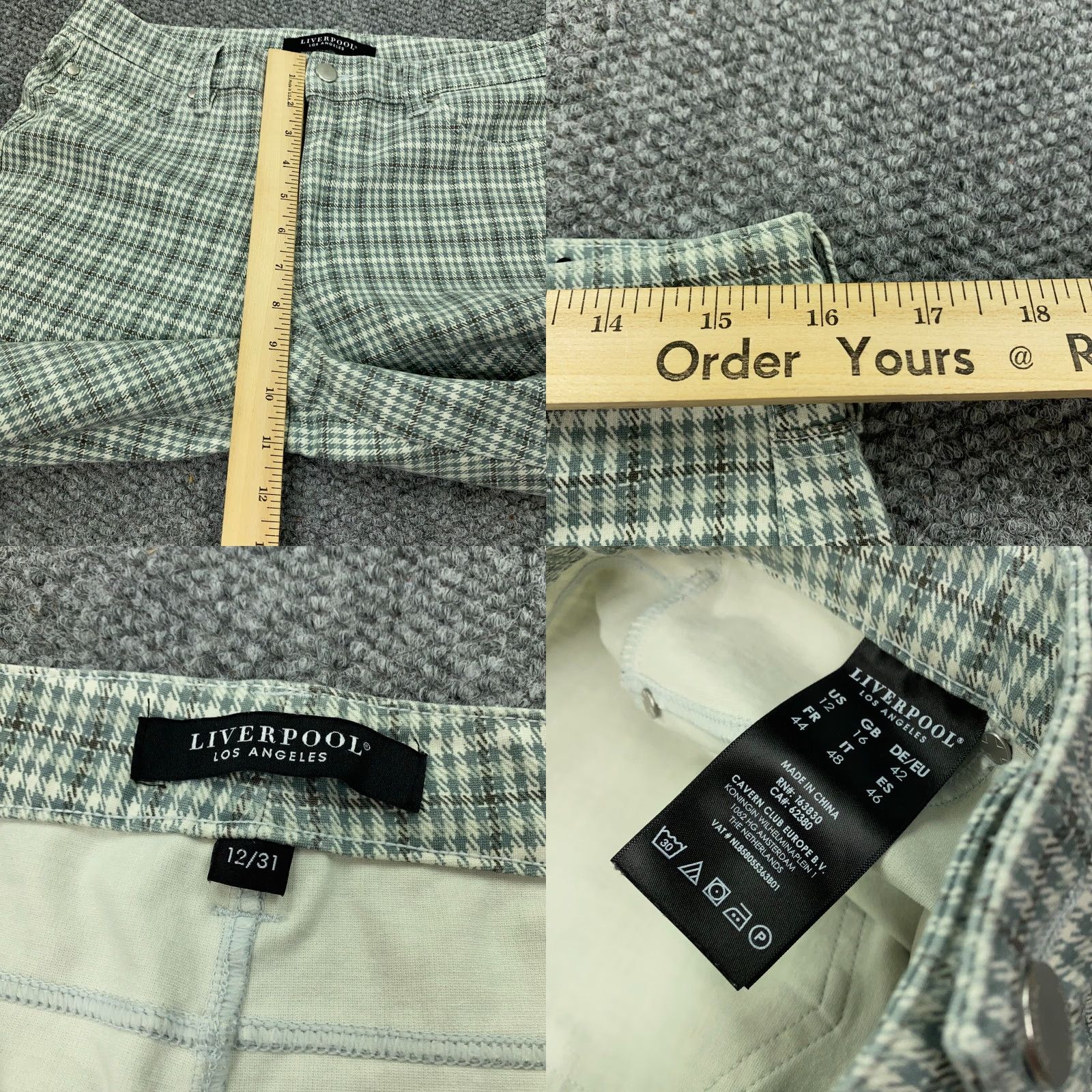Vintage Liverpool Chino Pants Womens Size 12 Blue Houndstooth Stretch Mid Rise Regular Fit Size 32" / US 10 / IT 46 - 8 Thumbnail