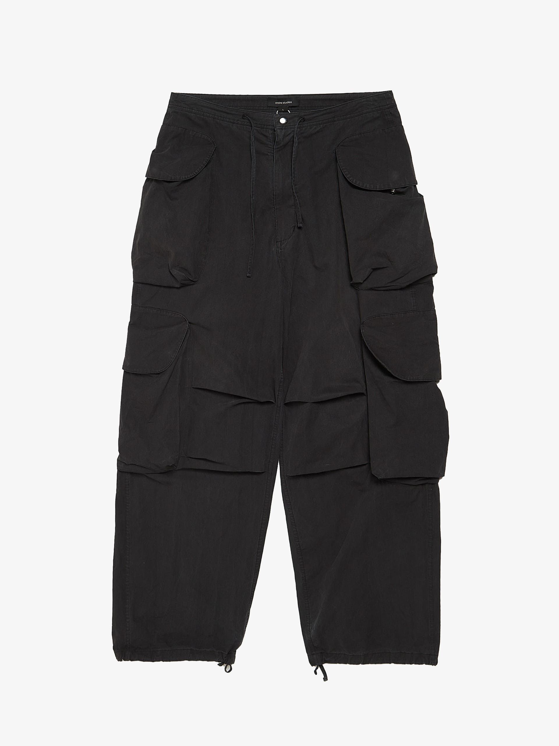 Black Cargo Buttoned Cotton Pants