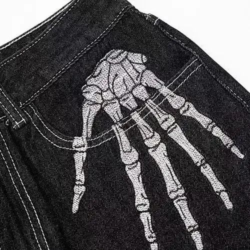 Japanese Brand × Jean Street embroidered skull wide leg jeans Size US 32 / EU 48 - 3 Thumbnail