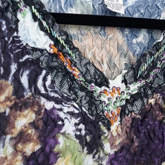 Alberto Vtg Artsy Alberto Makali Mixed Media Crinkle Top Blouse Sz Size M / US 6-8 / IT 42-44 - 11 Thumbnail