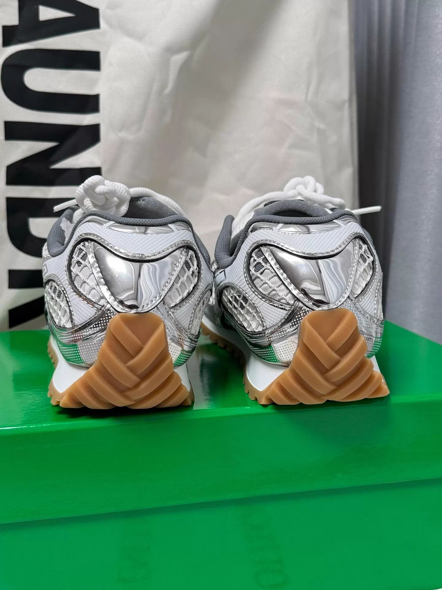 Bottega Veneta BV Orbit Vintage Sneakers Liquid Silver Size 37 Size US 6.5 / IT 36.5 - 4 Thumbnail