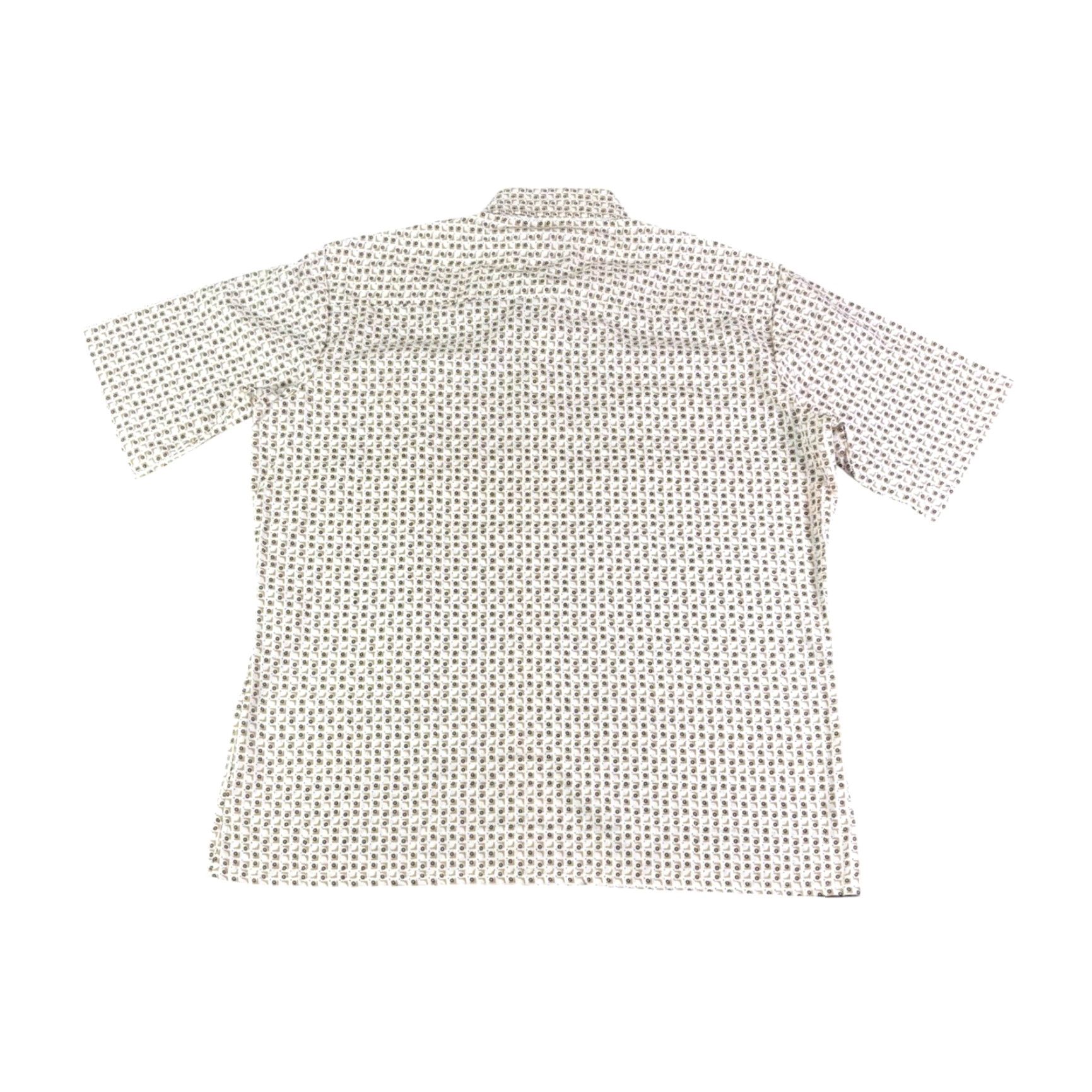 Vintage Montgomery Ward Mens Button-Up Shirt Short Sleeve Geometric Print White Vtg 60s L Slim? No, Regular Size US L / EU 52-54 / 3 - 2 Thumbnail