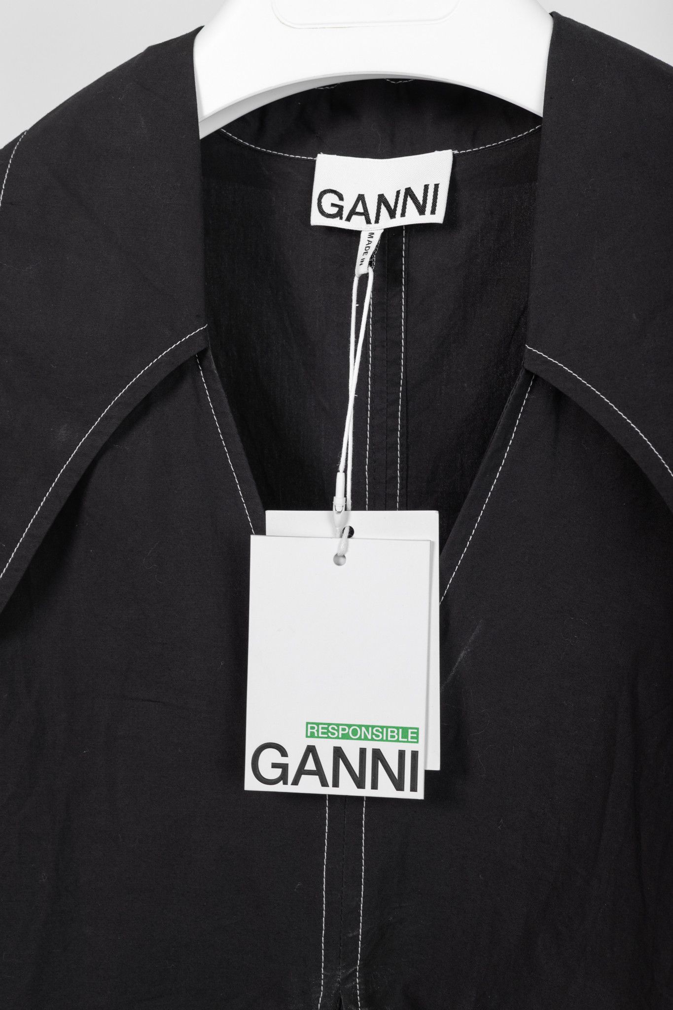 Ganni Ganni Black Cotton Poplin V-Neck Midi Dress Size XS / US 0-2 / IT 36-38 - 4 Thumbnail