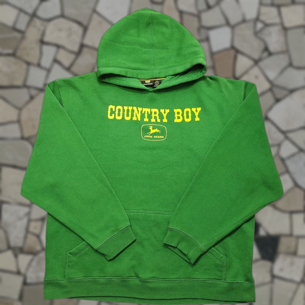 John Deere VINTAGE John Deere Hoodie Mens Country Boy Sweatshirt Green M Pullover Hooded Pockets Long Sleeve Distressed Size US M / EU 48-50 / 2 - 1 Thumbnail