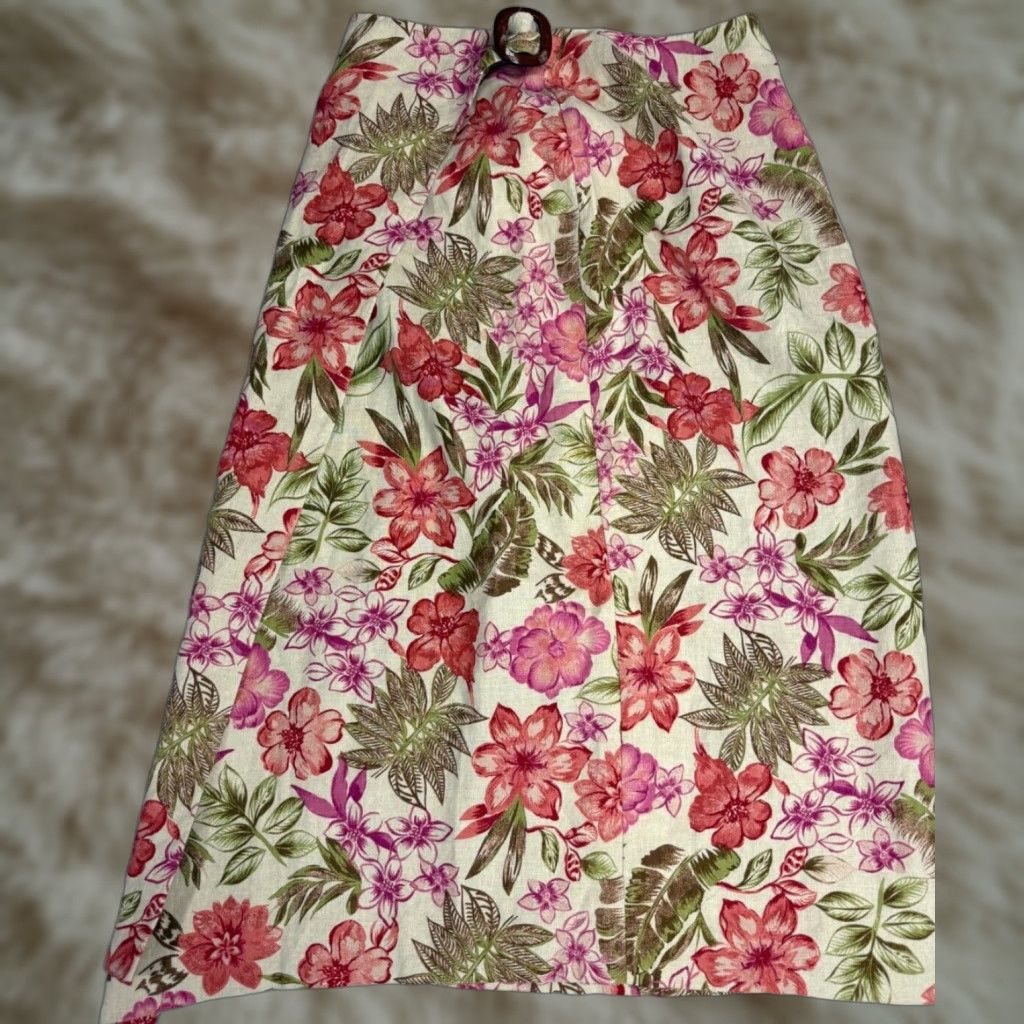 Charter Club Charter Club Skirt Maxi Linen Floral Beige Pink 14 Womens Regular Long 100% Linen Size 36" / US 14 / IT 50 - 1 Thumbnail