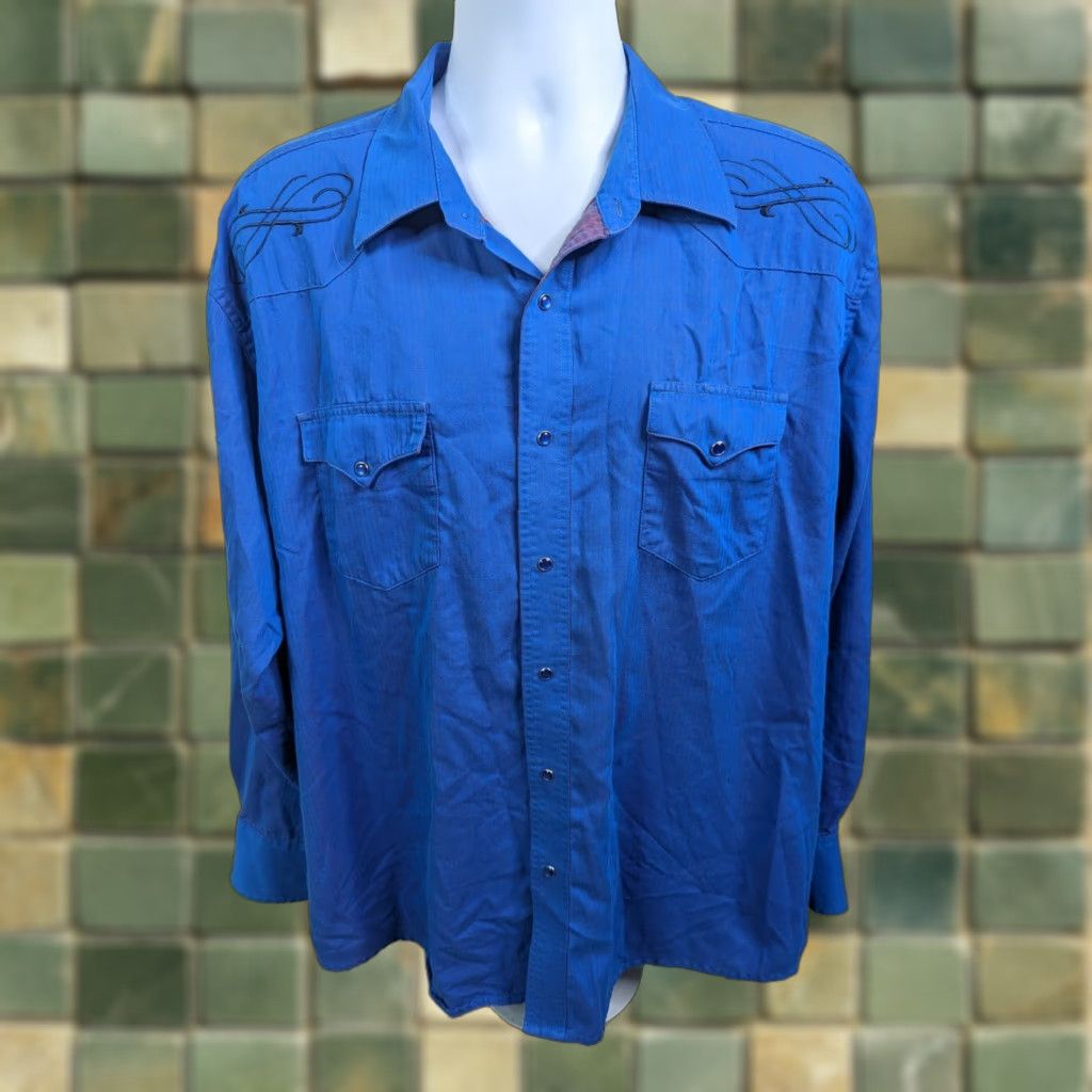 Wrangler VINTAGE Wrangler Blue Pearl Snap Long Sleeve Western Shirt 2XL Embroidered L6S Mens Shirt Size US XXL / EU 58 / 5 - 1 Thumbnail