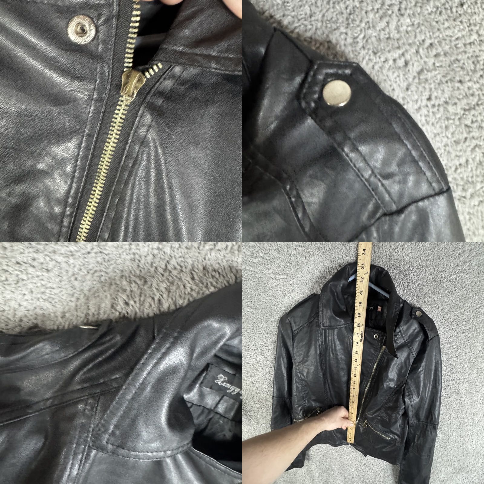 Vintage Xingyiyi Womens Faux Leather Jacket Black XXL Biker Asymmetrical Zip Short Moto with Pockets Lined Size XXL / US 16-18 / IT 52-54 - 8 Thumbnail