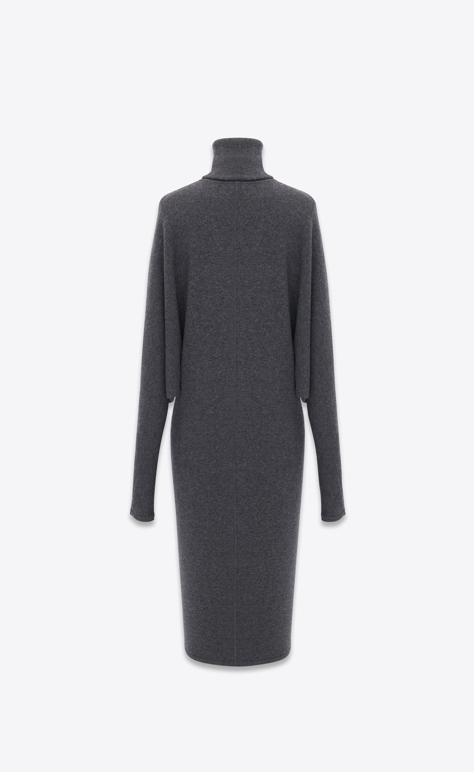 Saint Laurent Paris o1tp1o1224 Turtleneck Midi Dress In Wool in Grey Size S / US 4 / IT 40 - 2 Thumbnail