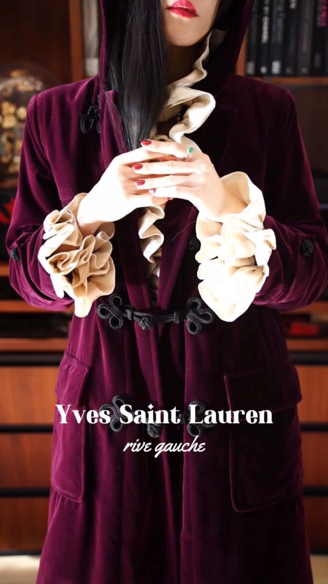 Yves Saint Laurent YSL Rive Gauche Dark Plum Velvet Quilted Hooded Coat Size XS / US 0-2 / IT 36-38 - 1 Thumbnail