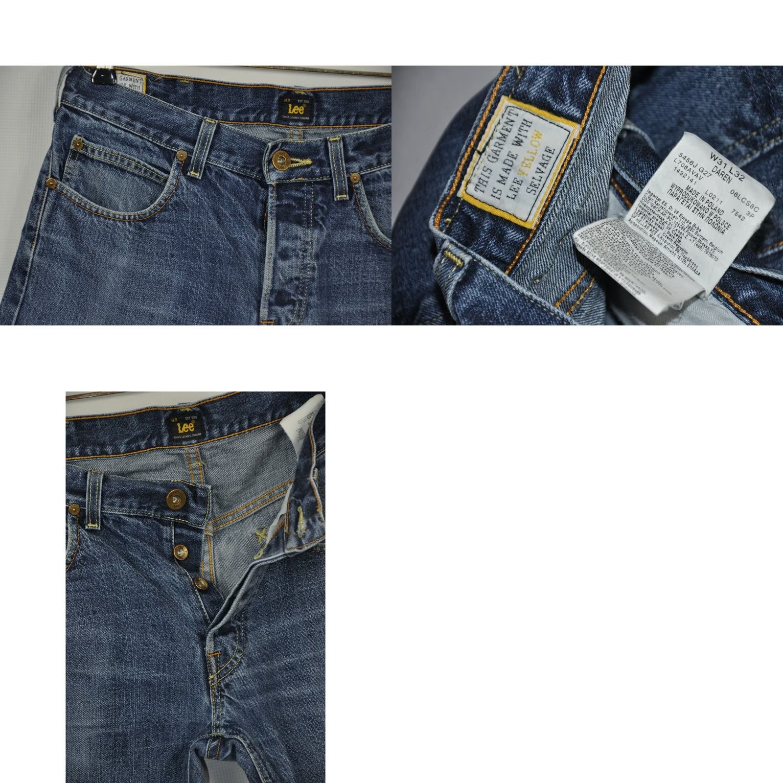 Lee Lee Yellow Selvage Jeans Men's W31/L32 - Classic Fit Cotton Denim, 100% Cotton, Waist 31, Inseam 32, Vintage Style Lee Jeans Size US 31 - 8 Thumbnail