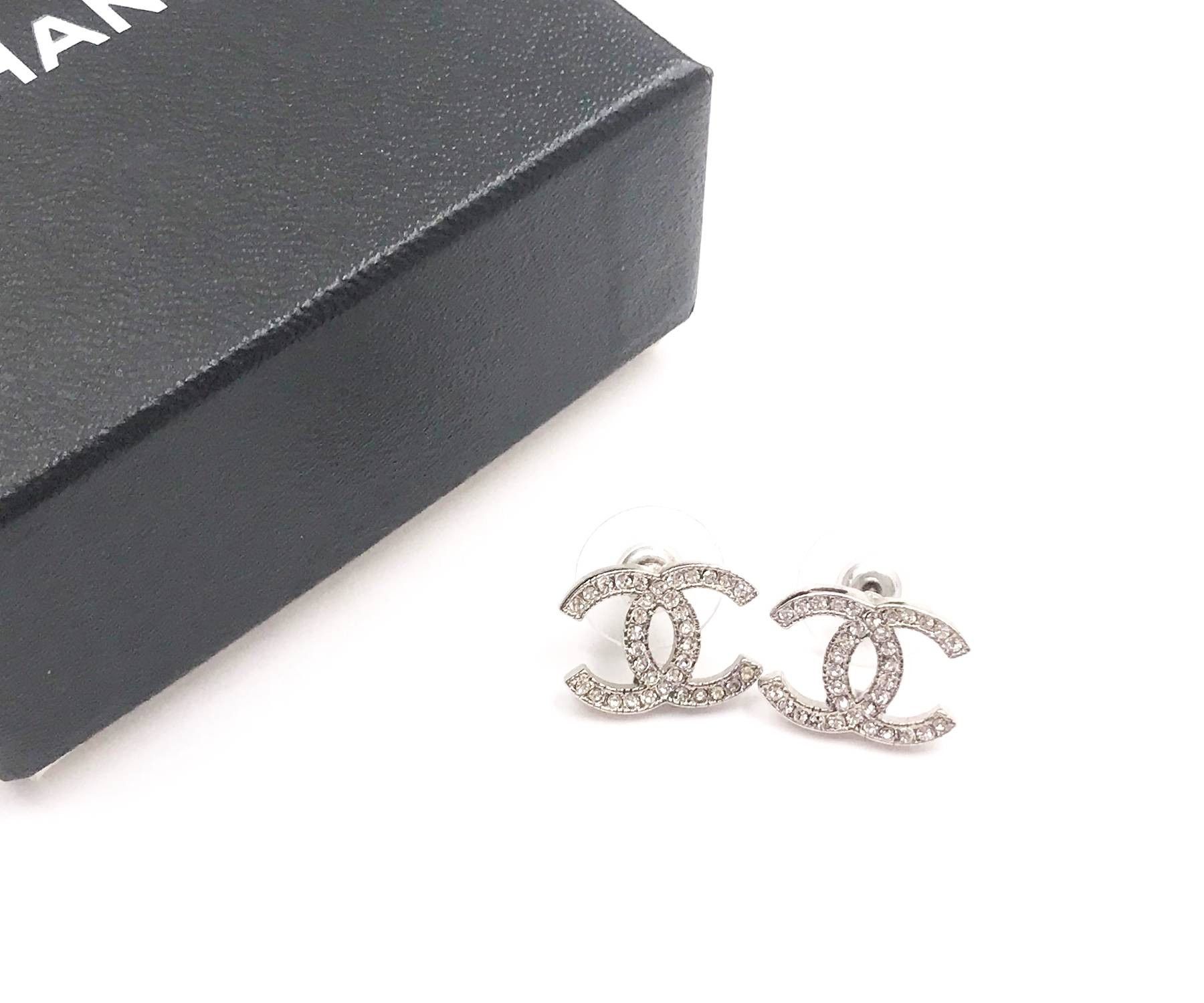 Chanel Chanel Classic Silver CC Crystal Moscova Piercing Earrings Size ONE SIZE - 3 Thumbnail