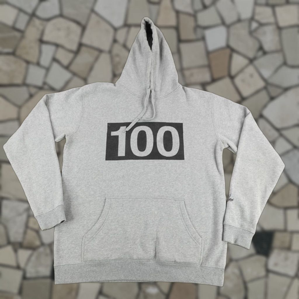 VINTAGE 100 Thieves Hoodie Men Large Gray Black Pullover Sweatshirt Knit Logo Graphic Print Hooded Pockets Mens