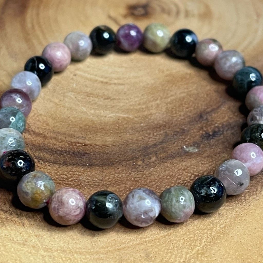 Other Pink Green Black Tourmaline beaded stretch bracelet ONE NEW reiki meditation crystal healing 6mm Size ONE SIZE - 7 Thumbnail