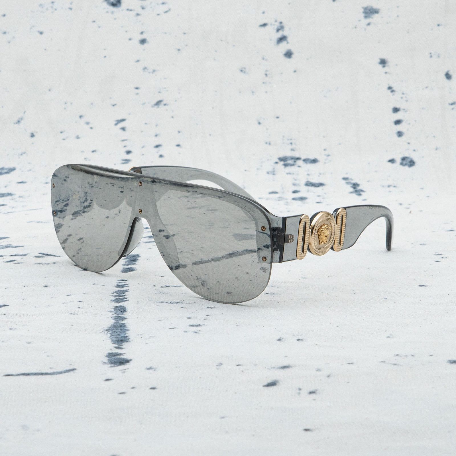 Versace medusa gold logo mirrored shield mask sunglasses