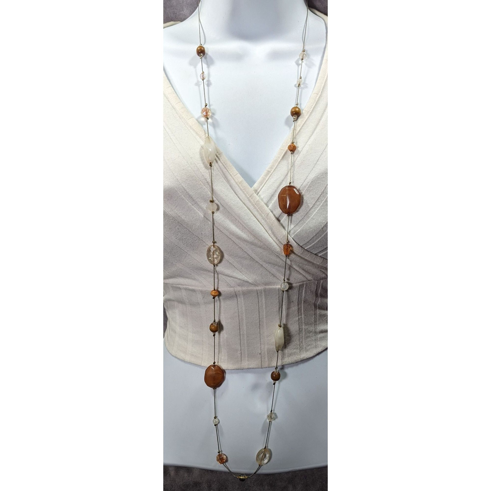 Other Retro Bohemian Brown And Clear Station Necklace Size ONE SIZE - 5 Thumbnail