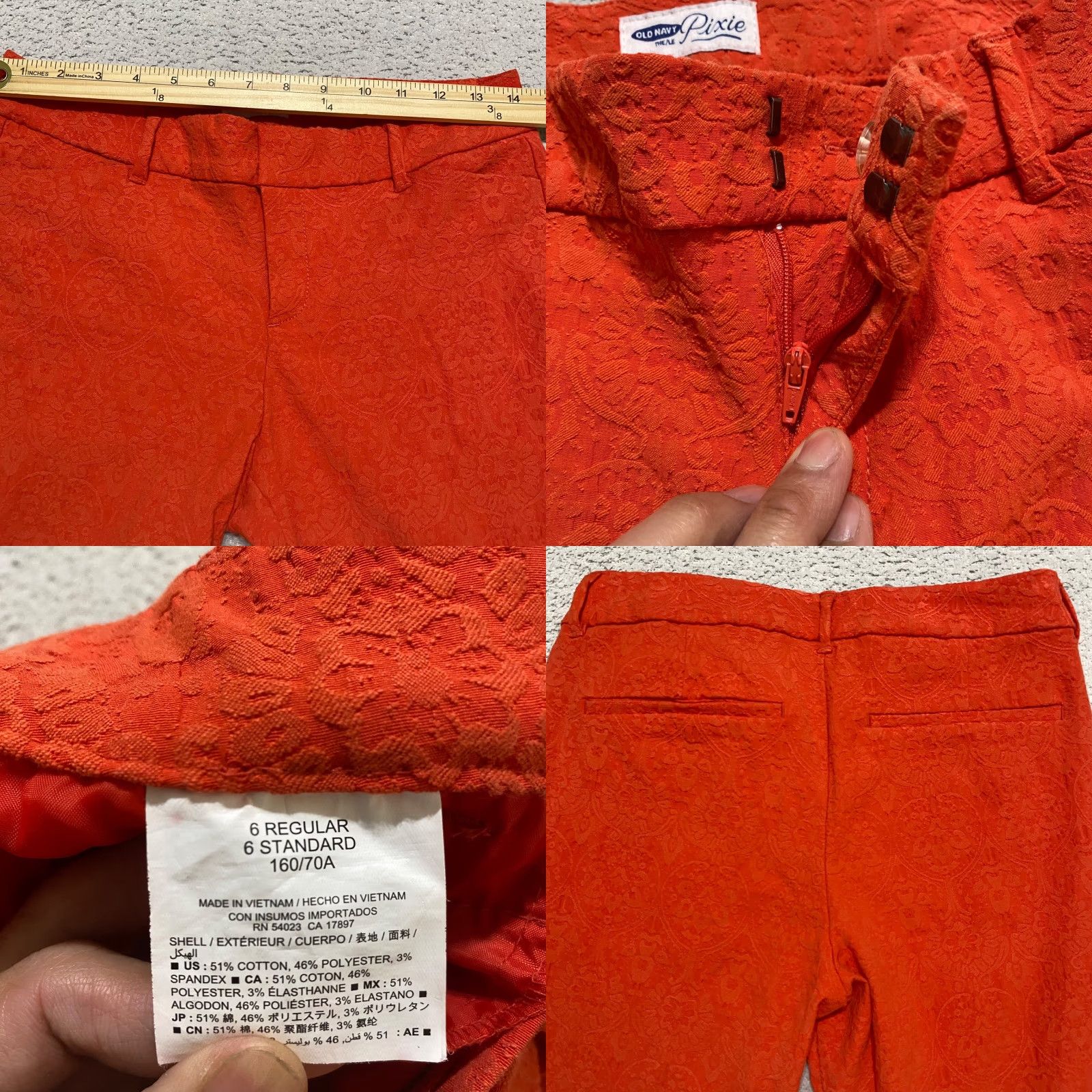 Old Navy VINTAGE Old Navy Womens 6 Dress Pants Orange Jacquard Geometric Mid Rise Business Casual Size 28" / US 6 / IT 42 - 8 Thumbnail