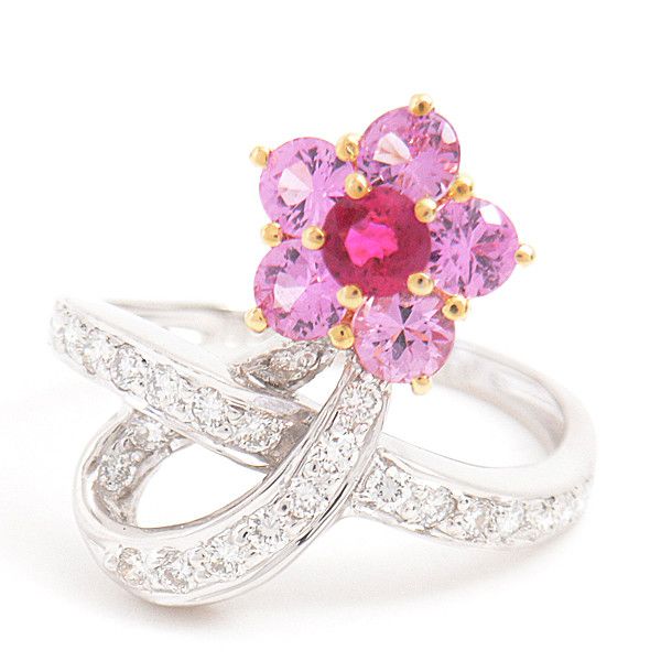 Other LuxUness Ponte Vecchio Flower Motif Ruby Pink Sapphire Diamond Ring 750YG×WG Metal Ring Size ONE SIZE - 1 Thumbnail