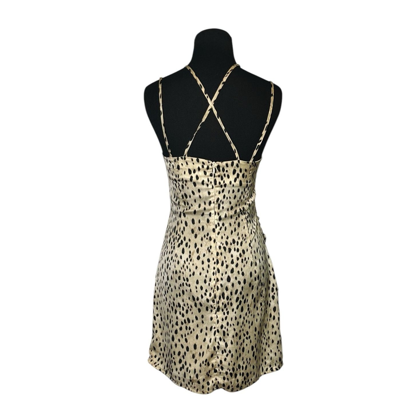 Zara Zara Beige Black Satin Animal Print Mini Slip Dress size XS Size XS / US 0-2 / IT 36-38 - 2 Thumbnail